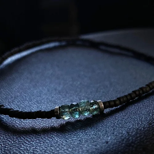 Vista 9 de Pulsera de cuentas pequeñas de turmalina de sandía de indicolita azul para hombres o mujeres, joyería de hematita de cuentas negras, pulseras