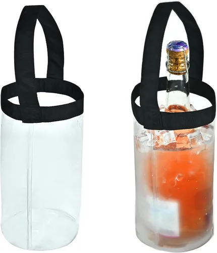 Vista 9 de Paquete de 2 bolsas de vino helado, portátil, plegable, enfriador de bolsa de vino transparente con asa, enfriador de botellas de vino, bolsa