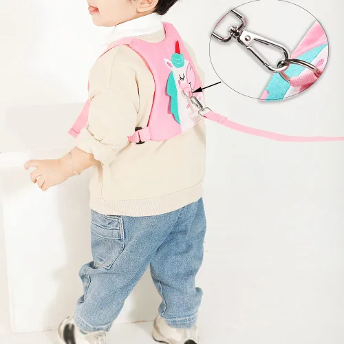 Vista 7 de Correa para niños pequeños, arnés de seguridad para caminar y muñeca antipérdida para niñas/niños de viaje (rosa)