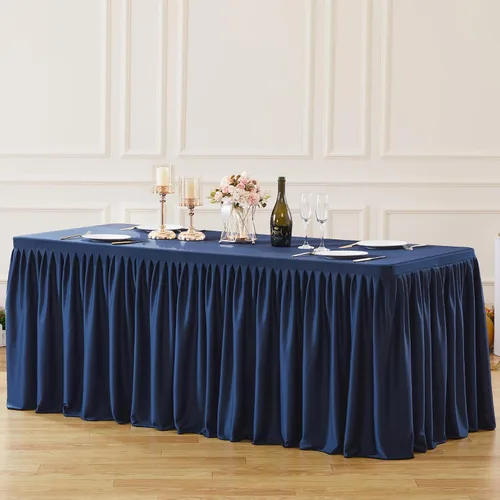 Vista 10 de Manteles de poliéster negro para mesas rectangulares de 4 pies, funda de mesa ajustada sin arrugas de 4 pies con falda para fiestas, bodas