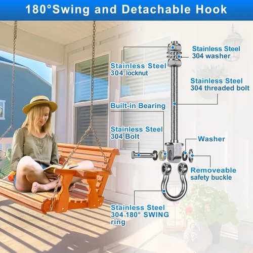 Vista 6 de 2 perchas de columpio resistentes con rodamientos, accesorios de columpio de acero inoxidable para vigas de madera y metal, ganchos para colgar