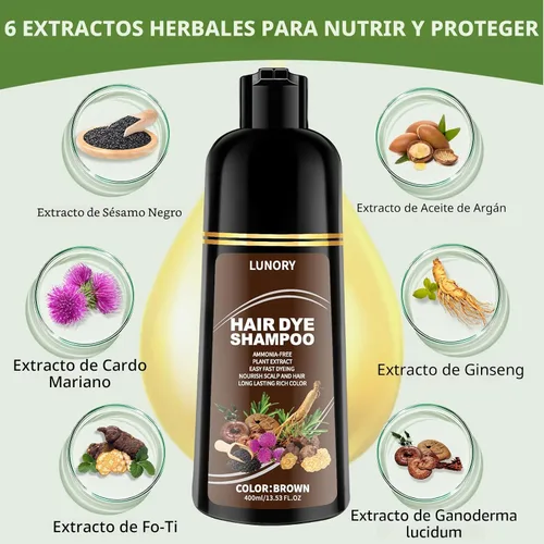 Vista 3 de Champú de tinte para el cabello marrón para una cobertura 100% de canas, champú de color de cabello 3 en 1 with Argan Oil & Ginseng, Ammonia &