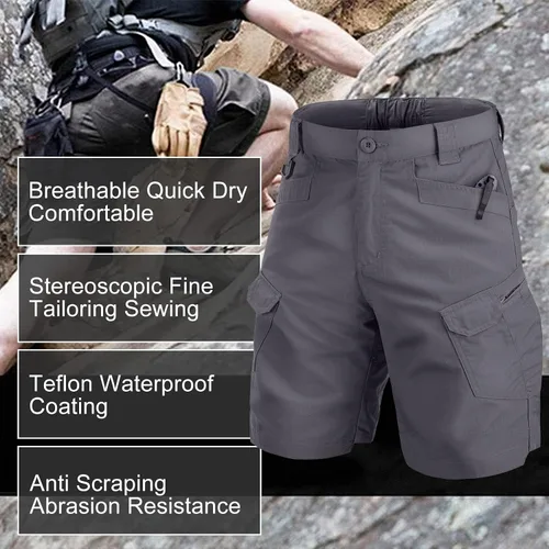 Vista 2 de Jessie Kidden Pantalones cortos tácticos para hombre, elásticos, para exteriores, resistentes al desgaste, rasgaduras, parada, trabajo, senderismo
