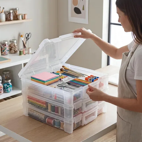 Vista 3 de ArtBin 6913ZZ Organizador portátil de arte y manualidades de 12 x 12 pulgadas con asa, paquete de 3, [3] cajas de almacenamiento de plástico