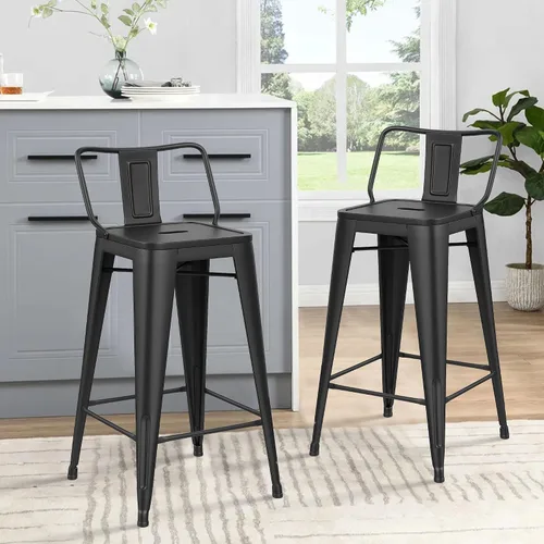 Vista 16 de [Juego de 4] Taburete metálico apilable industrial moderno para interior/exterior 17 pulgadas, Metal Negro