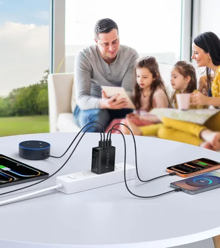 Vista 6 de [Paquete de 2] Cargador de pared USB C, bloque de cargador tipo C de 60 W, bloques de carga rápida de 5 puertos, enchufe multipuerto 3USB C+2USB A