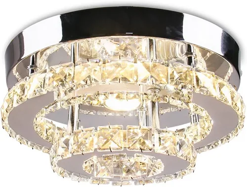 Vista 9 de Mini candelabro LED de cristal para techo, 2 capas, lámpara de techo empotrada, moderna iluminación para pasillo, escalera, cocina, baño