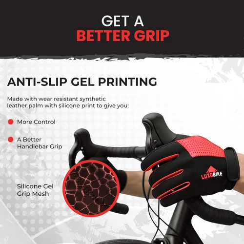 Vista 6 de Guantes de bicicleta para hombres y mujeres con almohadilla antideslizante que absorbe los golpes, guantes de ciclismo ligeros para dedos completos