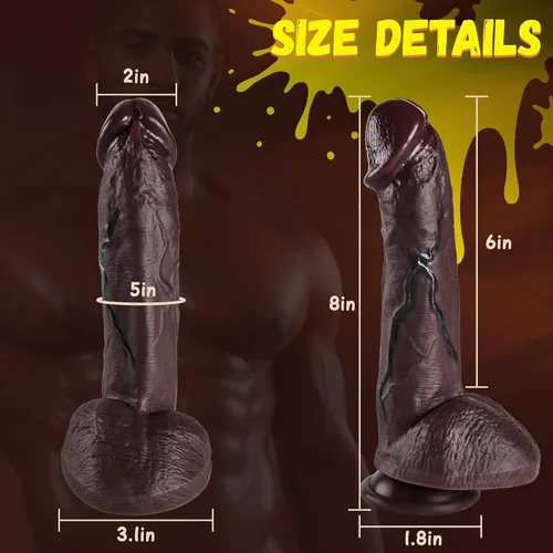 Vista 6 de Consolador sexual realista de silicona, consolador realista de doble densidad de 8 pulgadas con ventosa fuerte, juguete sexual para adultos