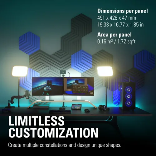 Vista 7 de Elgato Wave Panels Starter Set (azul) - 6 paneles de tratamiento acústico, espuma de doble densidad, marcos EasyClick patentados, diseño modular