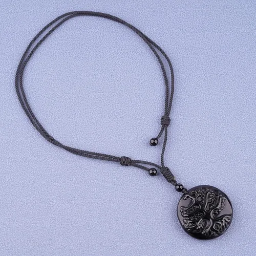 Vista 3 de ASGIFT Collar de obsidiana negra con amuleto de piedra curativa con dije de protección con collar de cuerda ajustable, regalo de cumpleaños