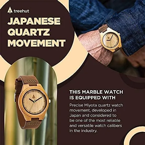 Vista 7 de Treehut - Reloj de pulsera analógico para hombres, de madera con correa de piel auténtica, estilo elegante.
