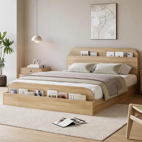 Vista 12 de Estructura de cama Garvee tamaño individual con cabecero y estribo – Cama de plataforma baja para niños, diseño de piso doble de madera, sin ruido