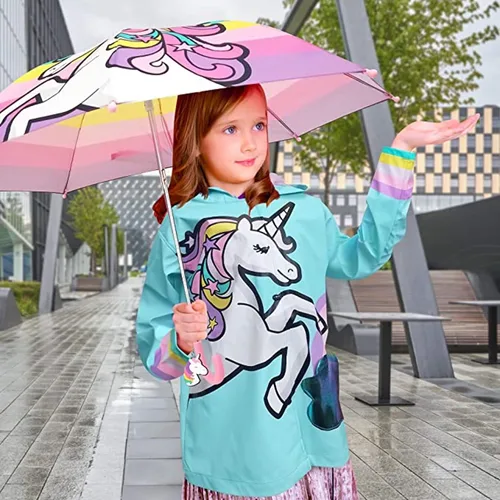 Vista 2 de Conjunto de paraguas para niñas y niños y abrigos de lluvia, paraguas para niños pequeños, chaqueta para niños y niñas (3-9 años)