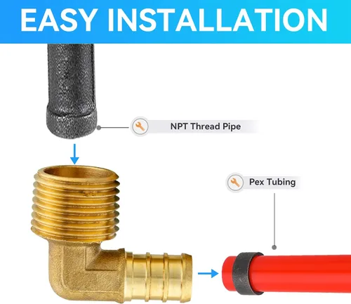Vista 2 de Paquete de 10 accesorios PEX, Pex de 1/2 x 3/4 pulgadas, rosca macho NPT codo de latón con púas de codo, 1/2 pulgada F1807 codo macho para tuberías