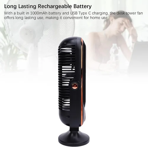 Vista 6 de Gonetre Ventilador de escritorio, ventilador de torre USB, enfriador de aire portátil, ventilador vertical, 5 velocidades, motor sin escobillas
