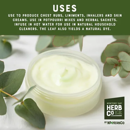 Vista 3 de Hoja de eucalipto, de Herb Co, utilizada para hacer aceites infundidos, crema y aromas, cortada y tamizada, 1/4 lb