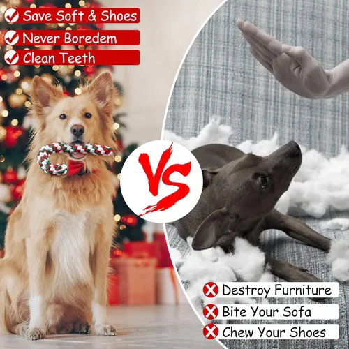 Vista 6 de Liliful 24 juguetes de cuerda de Navidad para perros, juguetes de cuerda de caramelo para perros, juguetes de Navidad para masticar para perros