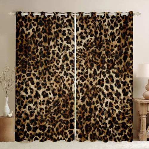 Vista 34 de Feelyou Purple Leopard Print Blackout Curtains Black Wild Safari Darkening Drapes for Bedroom Living Room Decor Cheetah Fur Wildlife Thermal