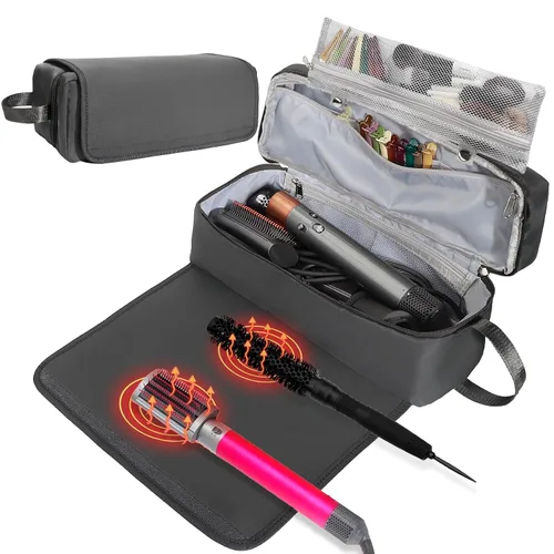 Vista 12 de Bolsa de Viaje para Herramientas de Cabello con Alfombrilla Resistente al Calor Estuche de Almacenamiento de Accesorios de Peinado para Secador