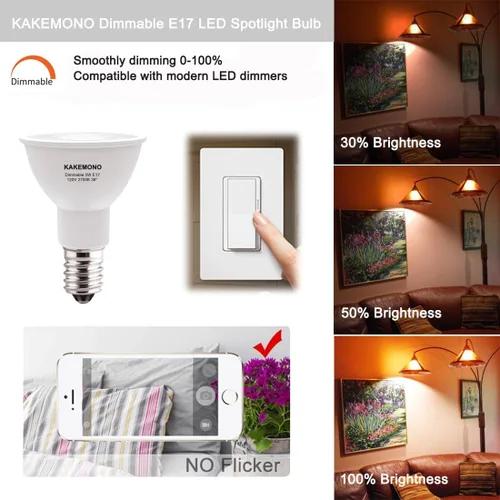 Vista 2 de KAKEMONO Foco LED E17 regulable de 40 W, reemplazo halógeno E17 tipo base intermedia 5W R14 reflector bombilla para escritorio de lectura, lámpara