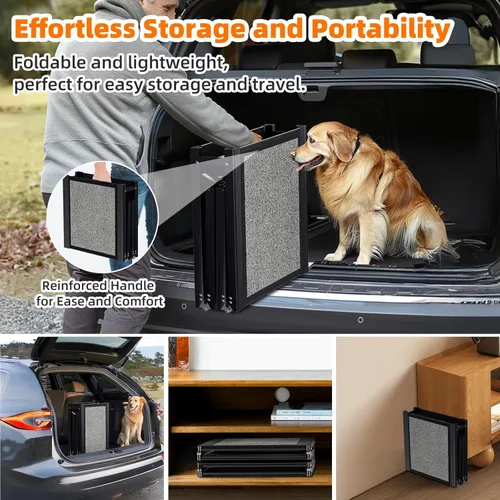 Vista 6 de Rampa para Perros para Coche 𝟕𝟏”𝐱𝟐𝟎” Grandes Rampas de Escalones Plegables para Mascotas para Camiones, SUV, con Superficie Antideslizante, Hasta
