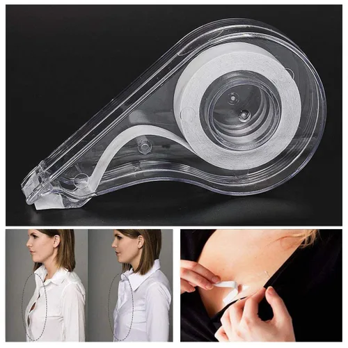 Vista 5 de Cinta corporal de doble cara para ropa a piel, cinta de vestir con dispensador de 16.4 pies, transparente