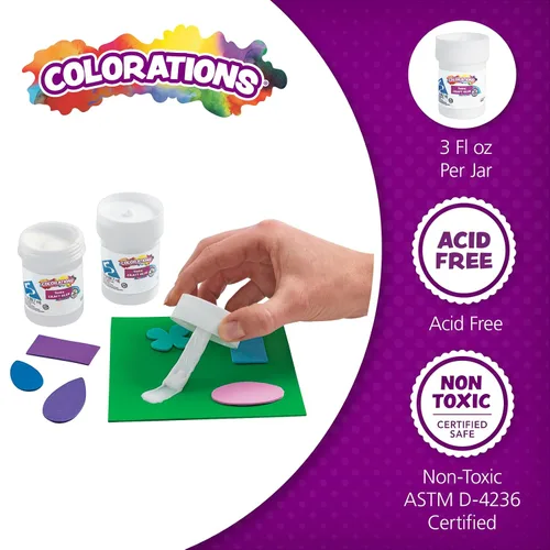 Vista 2 de Colorations® Tacky Craft - Tarros de pegamento para el aula, cada uno con aplicador de cepillo integrado, juego de 12, cada uno de 3 onzas