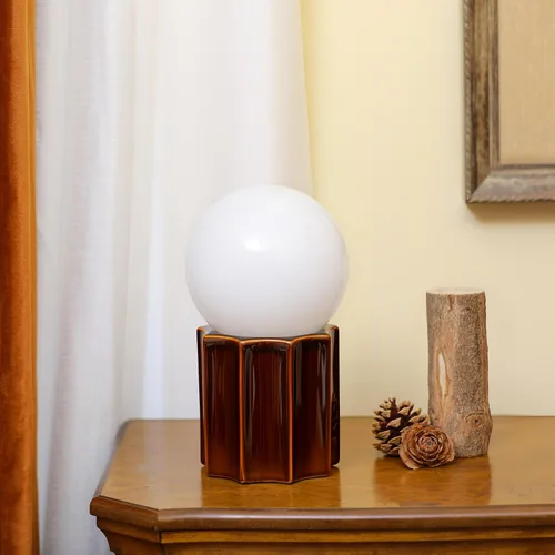 Vista 9 de Lámpara de mesa moderna de cerámica, base de cerámica caqui, bola redonda de jade blanco, acento de vidrio de cristal