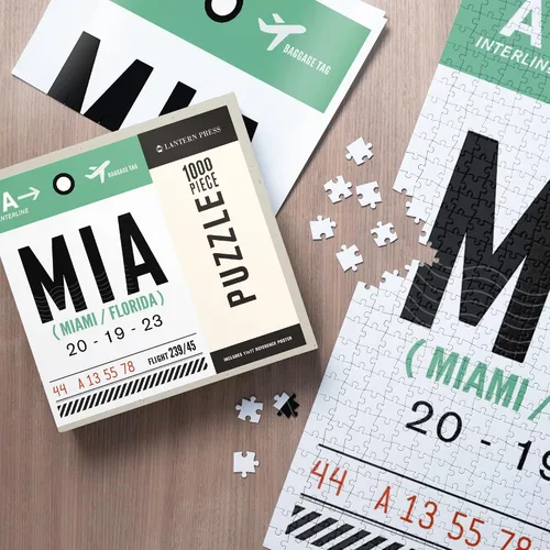 Vista 2 de 1000 Piece Puzzle Miami, Florida, MIA, Luggage Tag (Made in USA, Eco-Friendly Materials, Linen Paper, Jigsaw Puzzle for Adults and Family)
