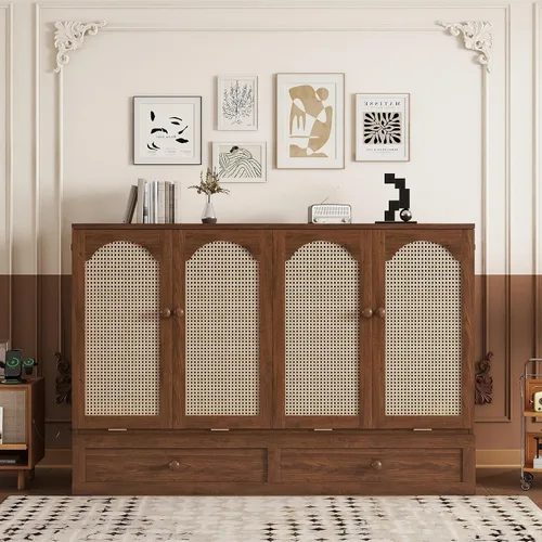 Vista 22 de Cama Murphy de tamaño matrimonial con estación de carga, marco de cama de pared de madera que ahorra espacio se puede plegar, armario de cama cubo