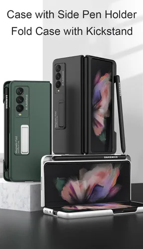 Vista 2 de SHIEID Funda para Samsung Z Fold 3 con soporte para bolígrafo, Z Fold 3 con funda protectora para S Pen, función atril magnético integrado, a prueba