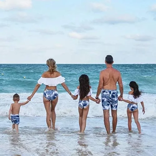 Vista 7 de IFFEI - Conjunto de bikini de dos piezas traje de baño a juego para la familia trajes de baño Mommy and Me mami y yo con volantes y estampados