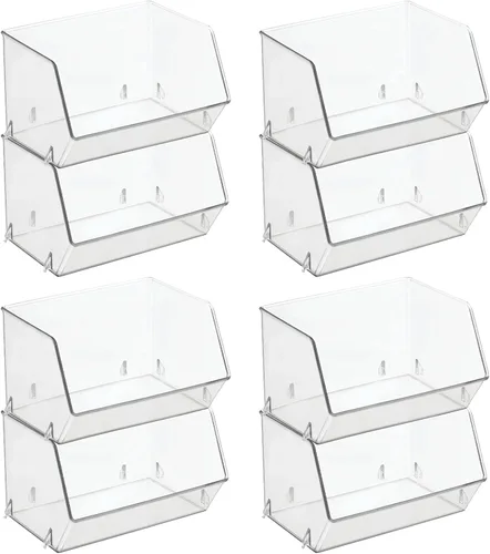 Vista 3 de mDesign Contenedor de plástico abierto para almacenamiento de alimentos para armario de cocina, despensa, estante, nevera/congelador, organizador