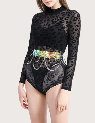 Vista 2 de TOPACC Trajes de rave con cinturón holográfico para mujer, disfraz iridecente para niñas