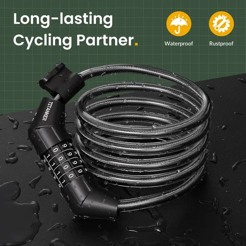 Vista 2 de Titanker Cable de bloqueo de bicicleta, bloqueo de cable de bicicleta de 4 pies, bloqueo de bicicleta autoenrollable básico para niños, combinación