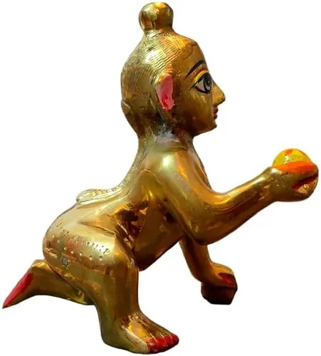 Vista 3 de Laddu Gopal kanha MakhanChor Thakur Ji (Young Krishna) Vendido por Suvij Atractiva Escultura AshtaDhatu Latón Puro Tamaño Estándar (Tamaño 4)