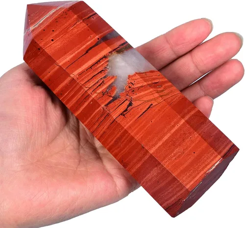 Vista 18 de AMOYSTONE Obelisco de Piedra de Sangre Africana Varita de Cristal Curativo Grande Torre Columna Facetada de 6 Lados Reiki Chakra Meditación Terapia