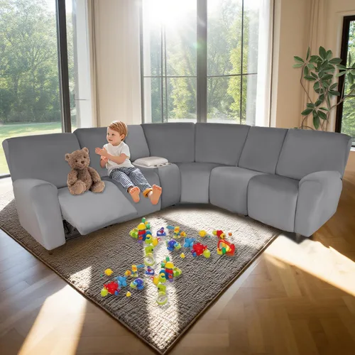 Vista 2 de HDCAXKJ Fundas para sofá modular reclinable, de terciopelo en forma de L, lavable, elástica, suave, con parte inferior elástica antideslizante