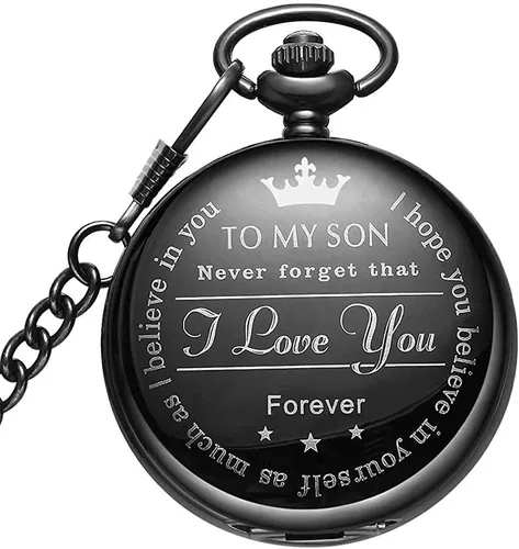 Vista 6 de LYMFHCH Reloj de bolsillo negro con patrón personalizado Steampunk retro vintage de cuarzo con números romanos