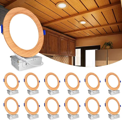 Vista 9 de LTBLIGHT - Paquete de 12 luces empotrables regulables de grano de madera de 4 pulgadas, 5CCT 1200LM Canless wafer downlight,12W=150W energy