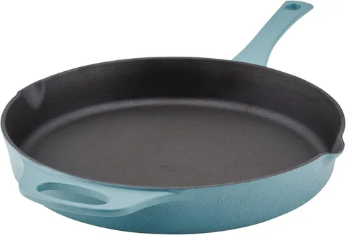 Vista 18 de Rachael Ray NITRO - Sartén de hierro fundido con mango auxiliar y boquillas de vertido, 12 pulgadas, color azul agave