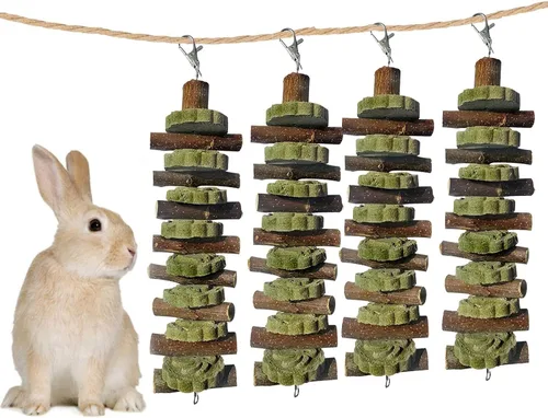 Vista 12 de kathson Juguetes masticables de conejo para rechinar dientes, palitos de bambú orgánico natural, juguetes de enriquecimiento para animales pequeños