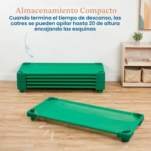 Vista 5 de ECR4Kids Catre Infantil Apilable, Listo para Ensamblar, Tamaño Estándar, Mobiliario de Aula, Verde, Paquete de 6 Breathable mesh, GREENGUARD Gold