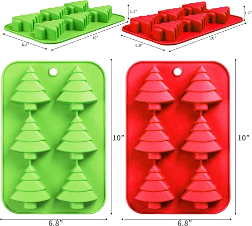 Vista 2 de AnyDesign Moldes de silicona de Navidad rojo y verde, molde de chocolate para árbol de Navidad, molde antiadherente para hornear fondant de Navidad