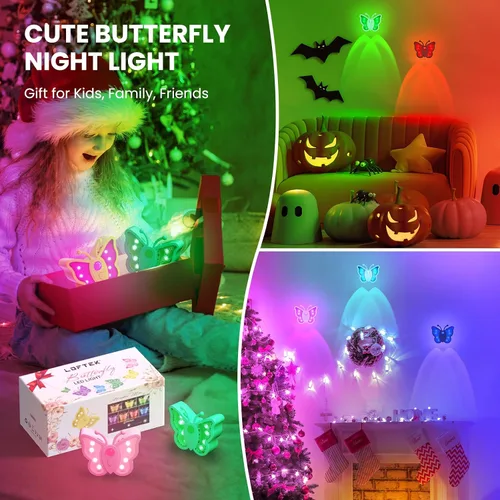 Vista 8 de LOFTEK Luz Nocturna de Mariposa, Luz Nocturna Recargable con Sensor de Movimiento, 2 Modos de Color y Luz Nocturna RGB Ajustable, Se Pega