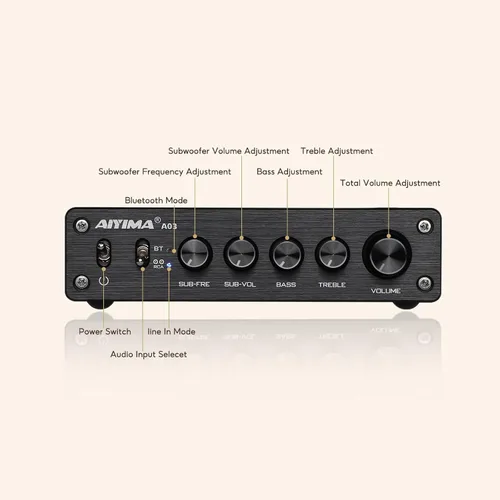 Vista 7 de AIYIMA A03 2.1 Canal Clase D Amplificador 50W+50W+100W TPA3116 Subwoofer Bluetooth Amp HiFi Amplificador de Potencia con Adaptador de Corriente