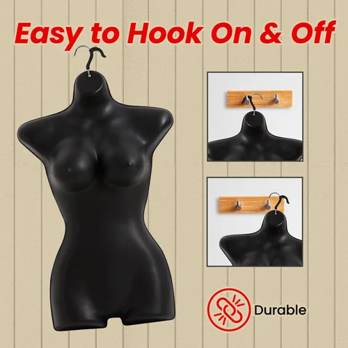Vista 3 de Topmaster Soporte para traje de baño femenino, torso de maniquí femenino duradero, ligero y portátil, soporte para camisa de medio cuerpo con gancho