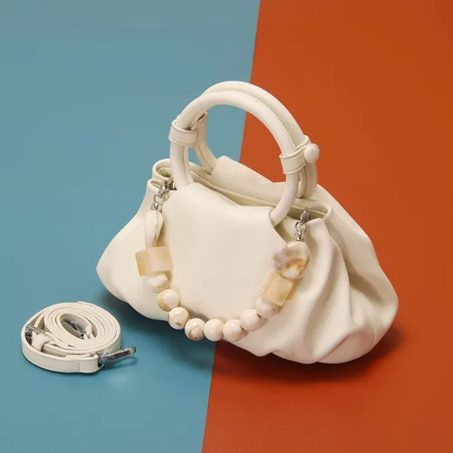 Vista 2 de Ophlid Cloud - Bolso de mano para mujer, de piel suave, con cuentas, bolso pequeño cruzado