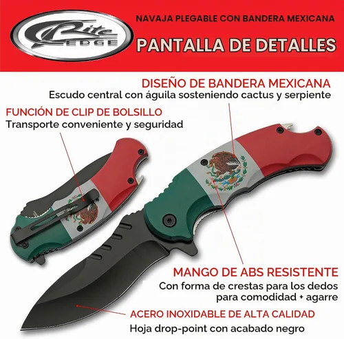 Vista 3 de SZCO Cuchillo de bolsillo plegable de 4.75 pulgadas con bandera mexicana, cuchillo plegable compacto para llevar todos los días con mango de bandera
